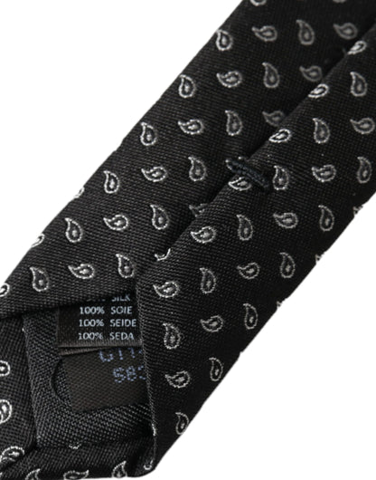 Corbata ajustable de seda con estampado de jacquard negro para hombre