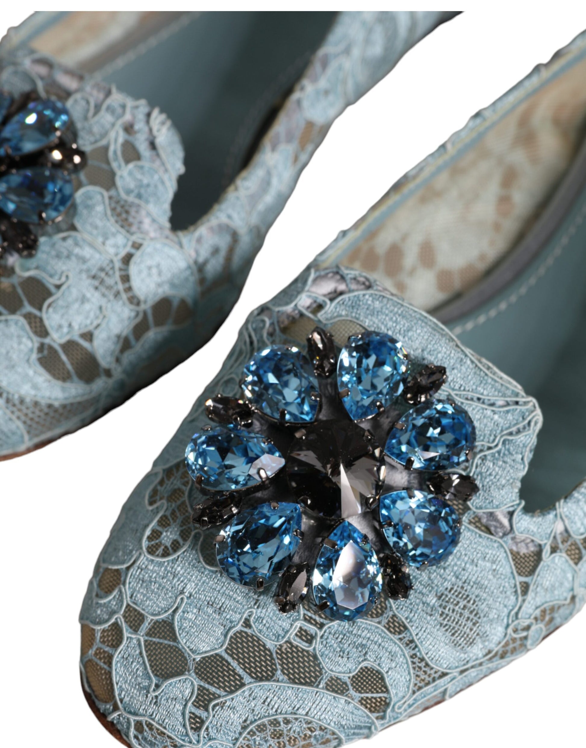 Blue Lace Crystal Ballet Flats Loafers Shoes