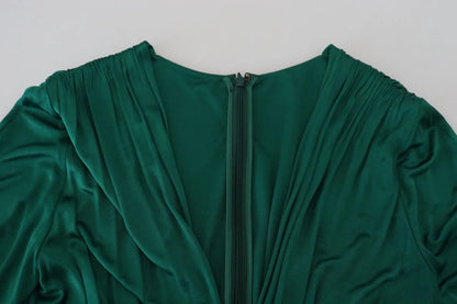 Dark Green Viscose Long Sleeve Midi Dress