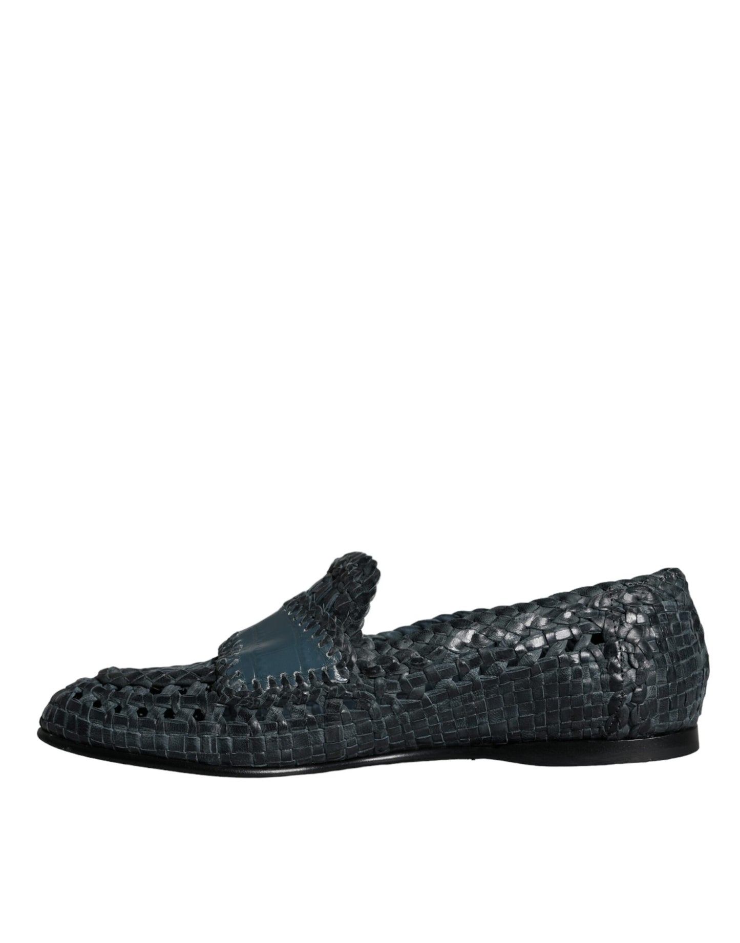 Blue Woven Leather Slip On Loafers Men Shoes