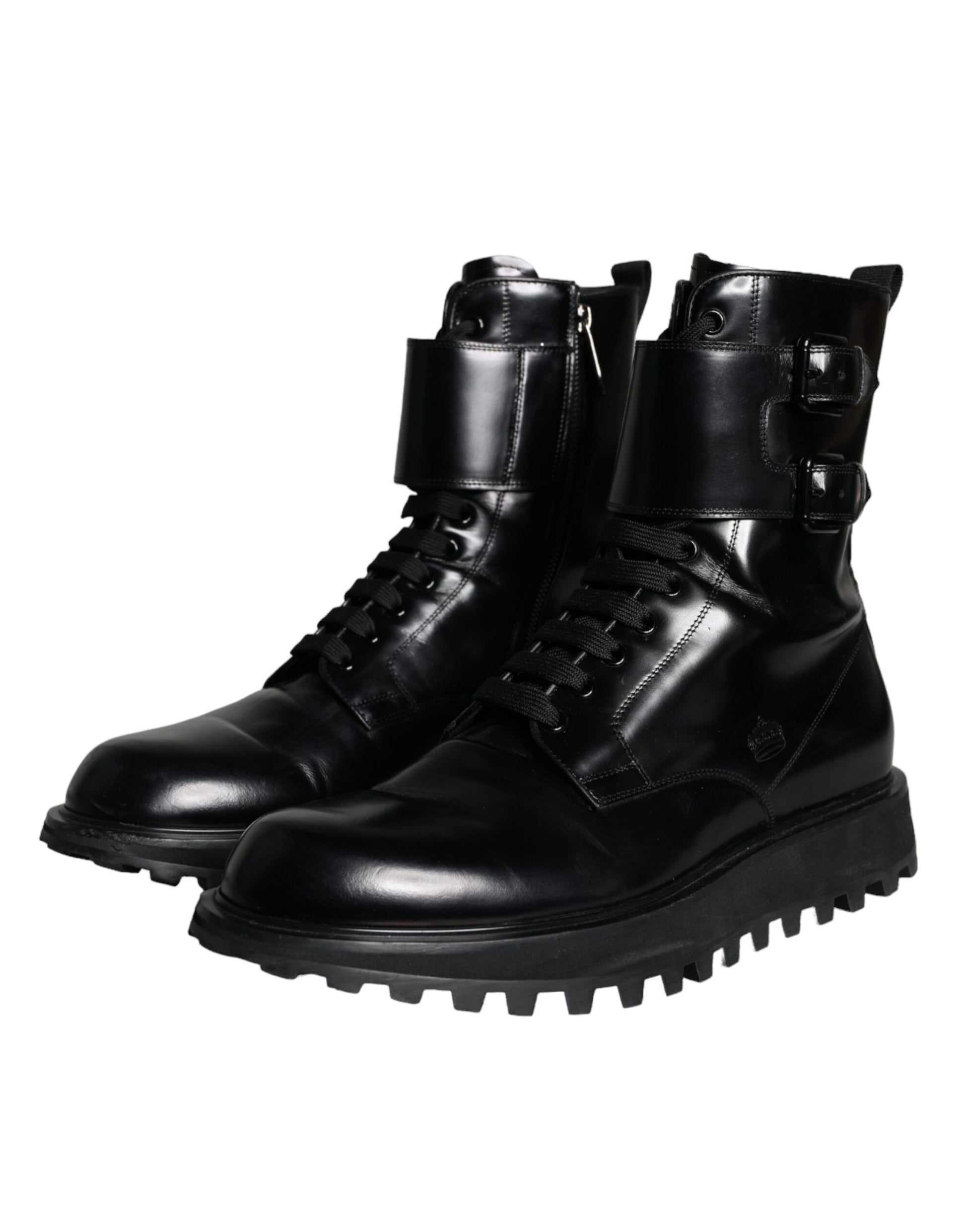 Botas de media pantorrilla con cordones de cuero negro para hombre