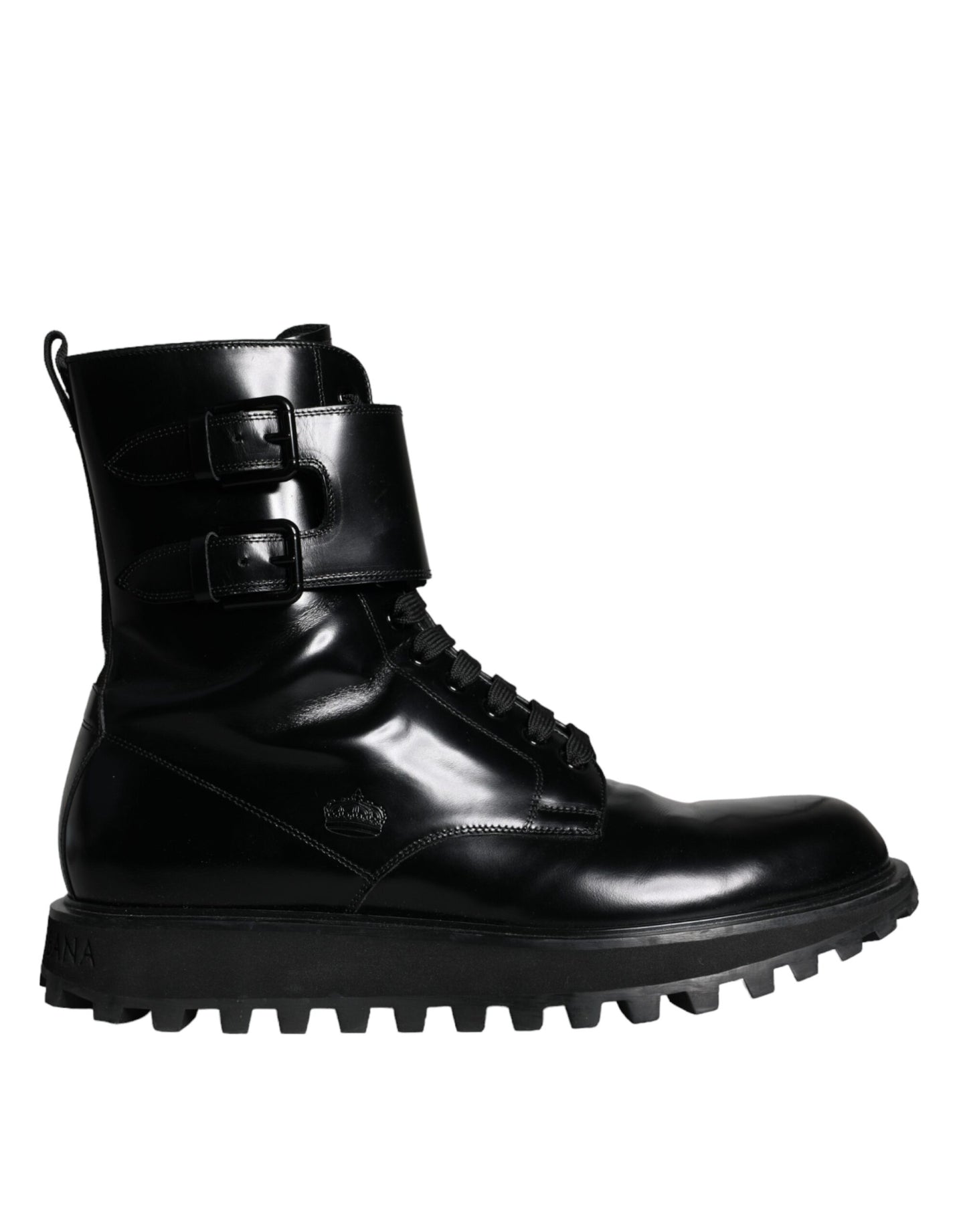 Botas de media pantorrilla con cordones de cuero negro para hombre