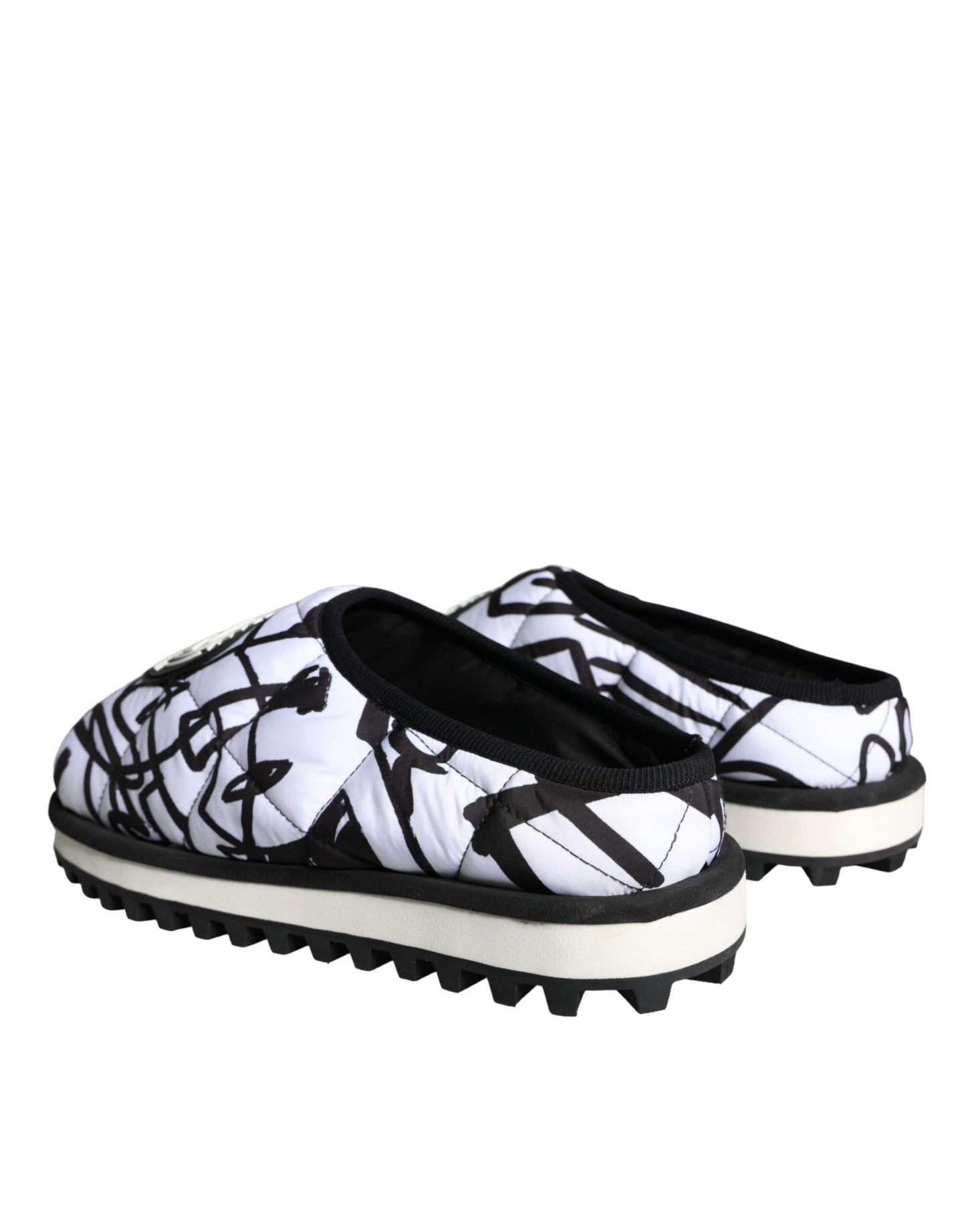 Black White Quilted Logo Sandals Slides Shoes