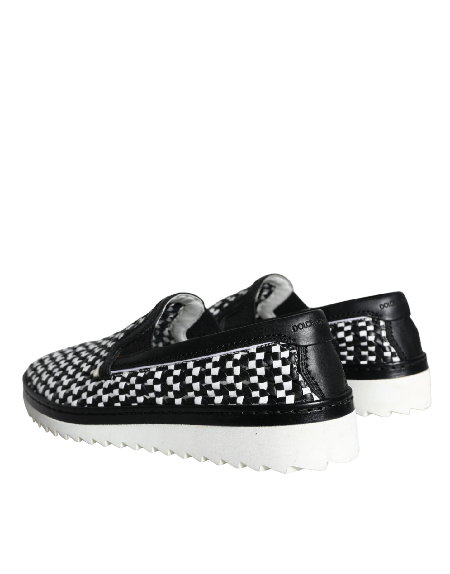 Black White Weaved Slip On Men Loafers Shoes