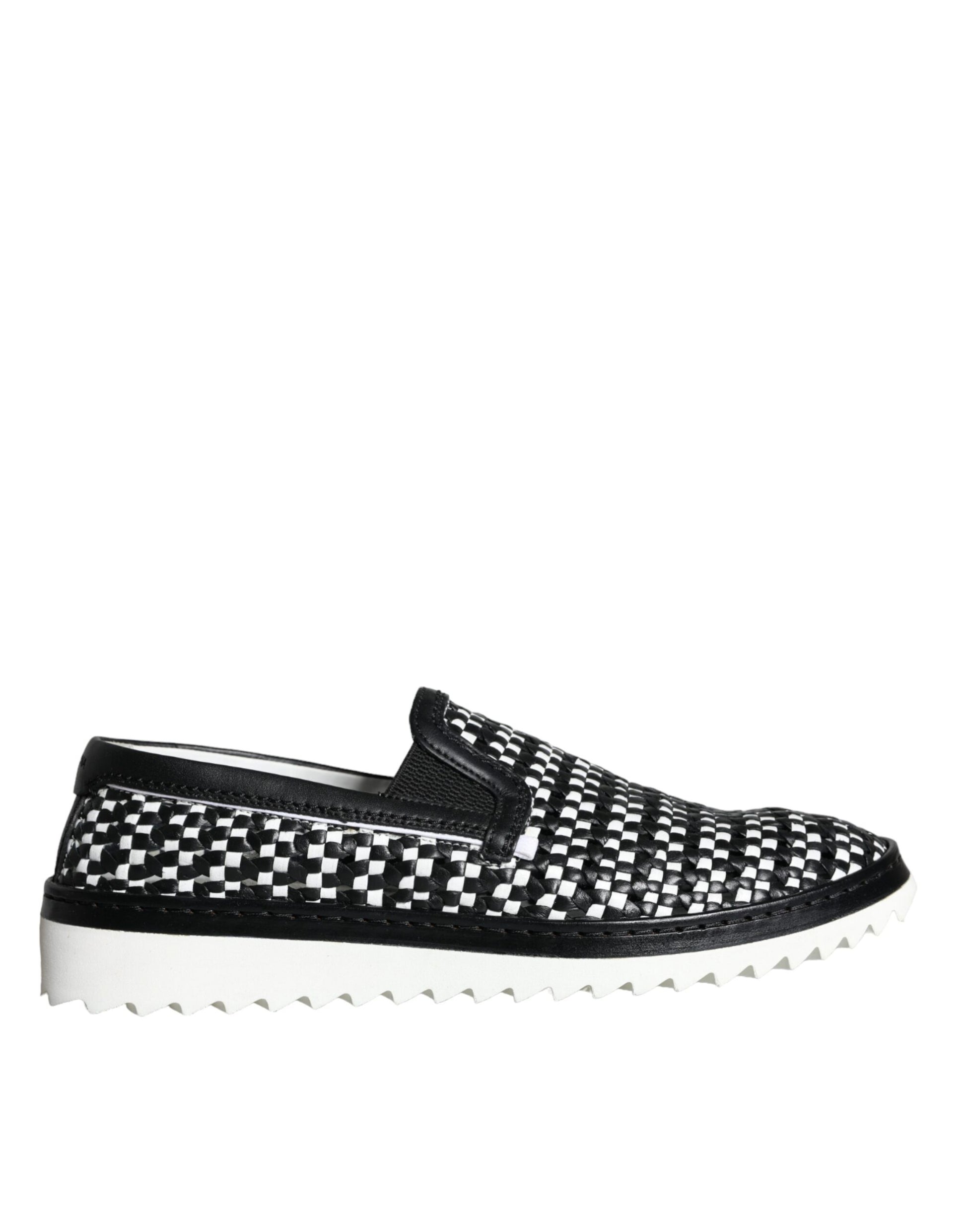 Black White Weaved Slip On Men Loafers Shoes