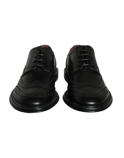 Zapatos formales Oxford de cuero negro con punta de ala para hombre