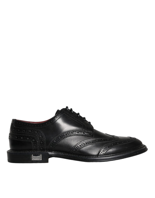 Zapatos formales Oxford de cuero negro con punta de ala para hombre