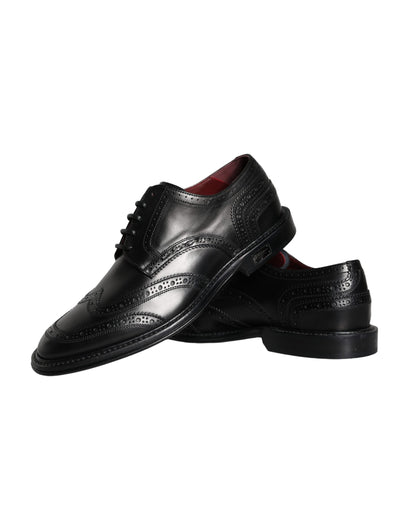 Zapatos formales Oxford de cuero negro con punta de ala para hombre