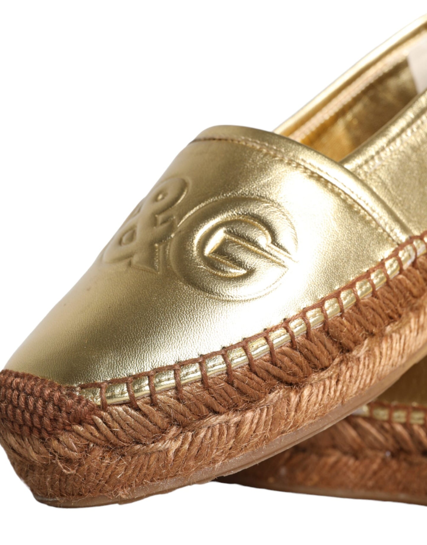 Gold Leather Loafers Flats Espadrille Shoes