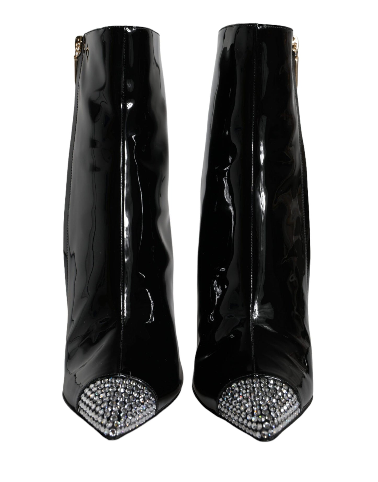 Botas de charol negro con tacón de cristal