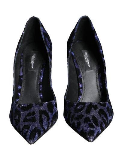 Zapatos de salón con tacón de lúrex y estampado de leopardo en azul oscuro