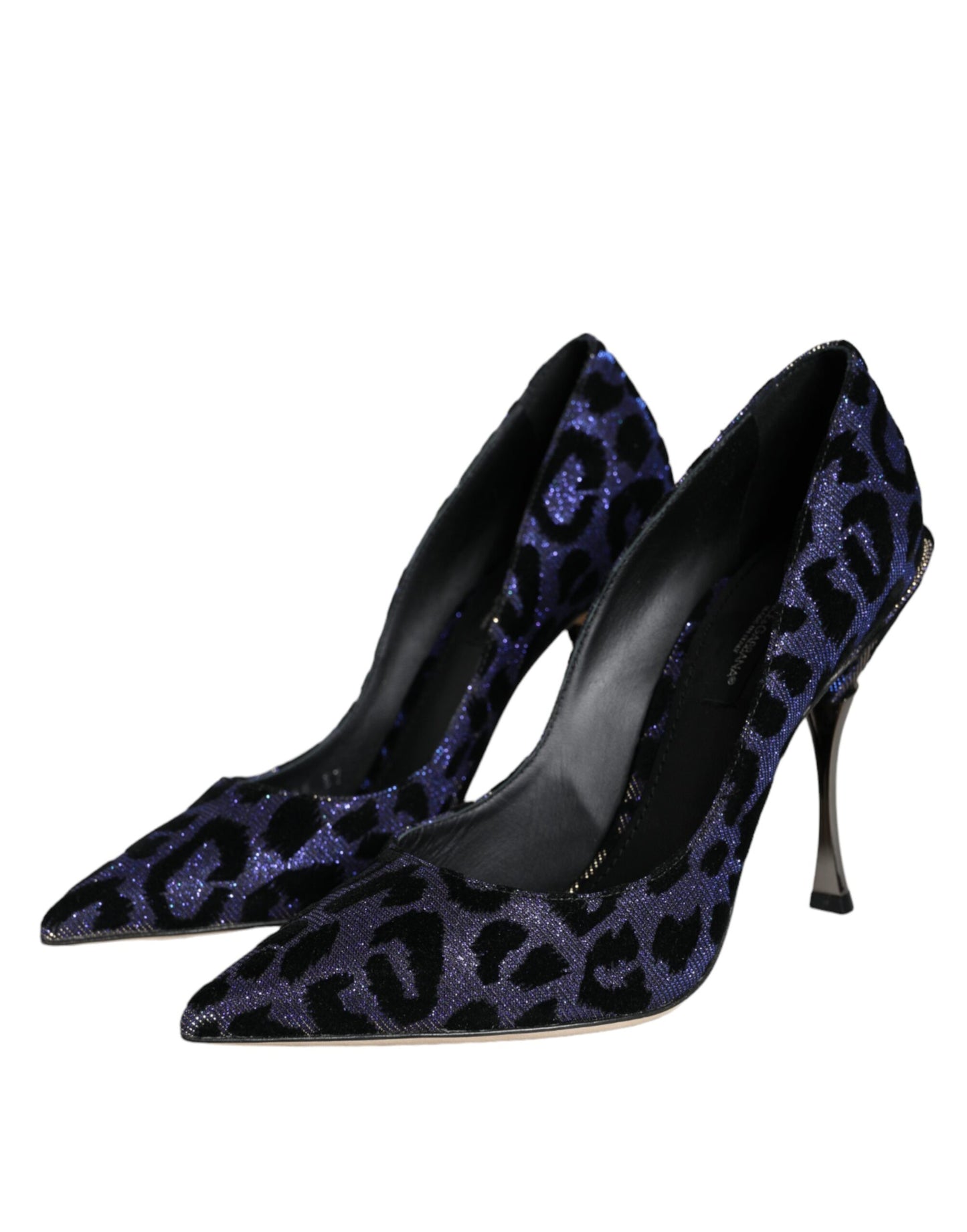 Zapatos de salón con tacón de lúrex y estampado de leopardo en azul oscuro