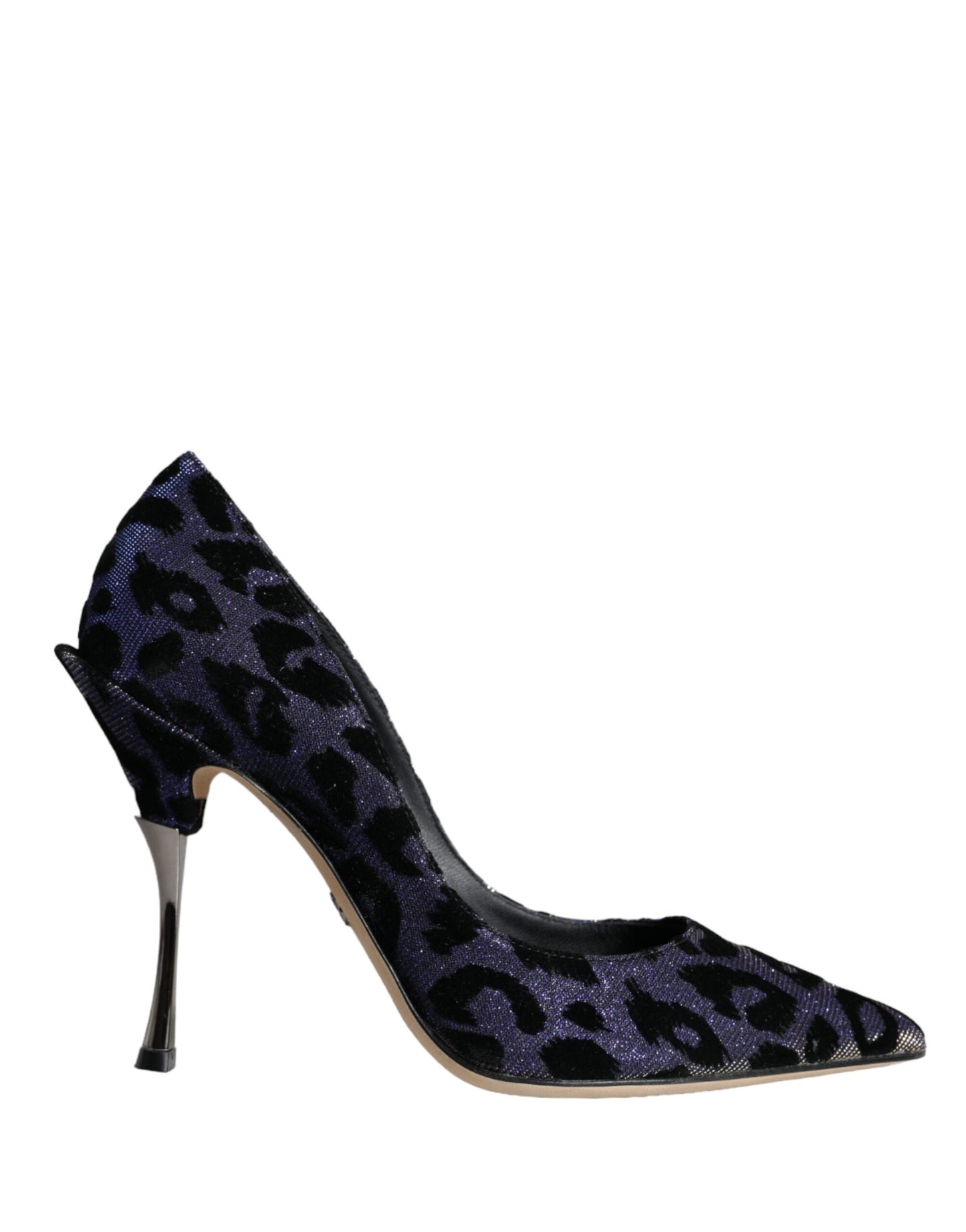 Zapatos de salón con tacón de lúrex y estampado de leopardo en azul oscuro