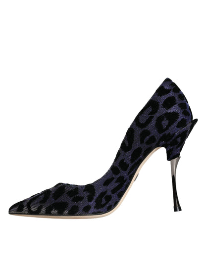 Zapatos de salón con tacón de lúrex y estampado de leopardo en azul oscuro