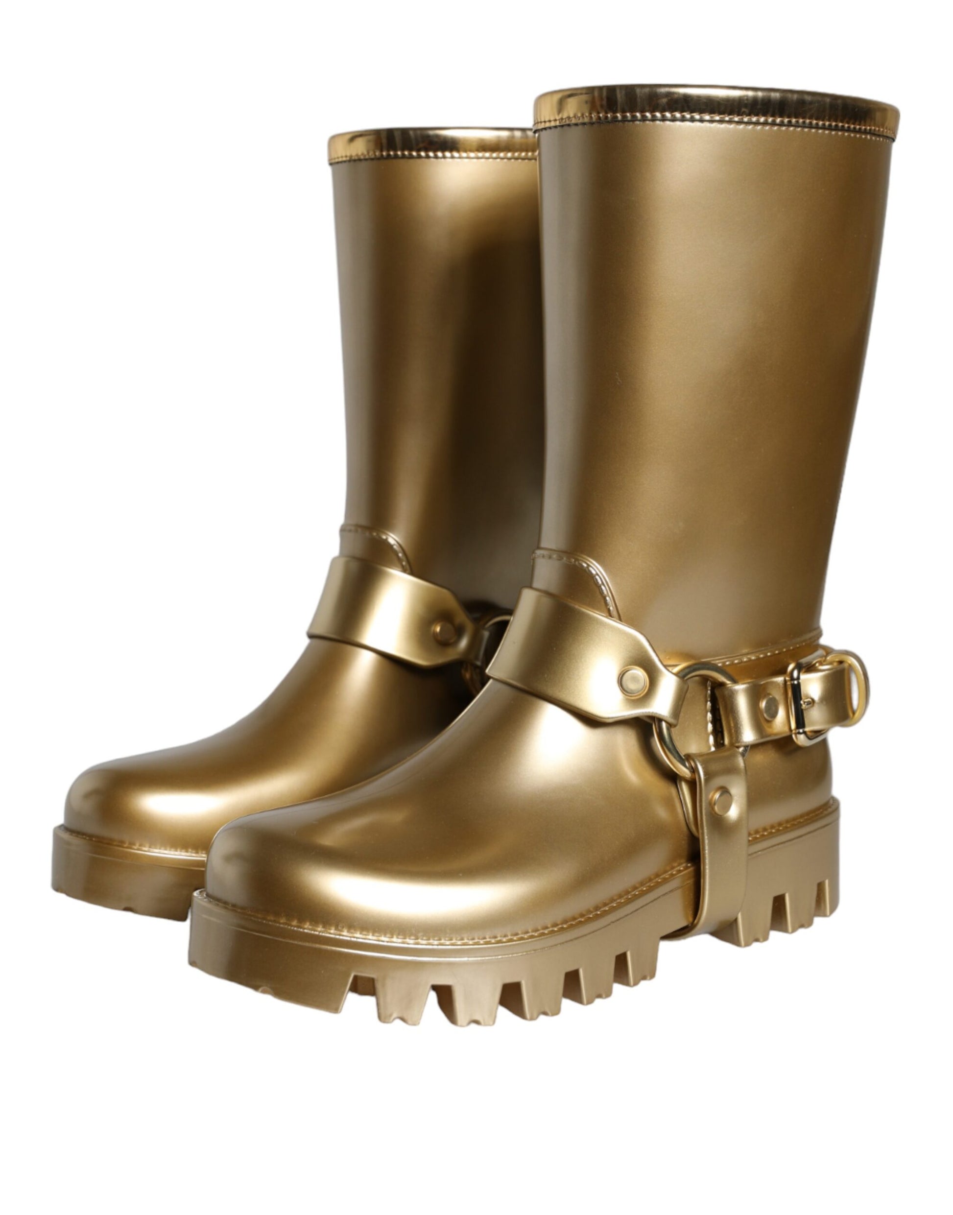 Botas de lluvia de PVC y caucho metalizado dorado