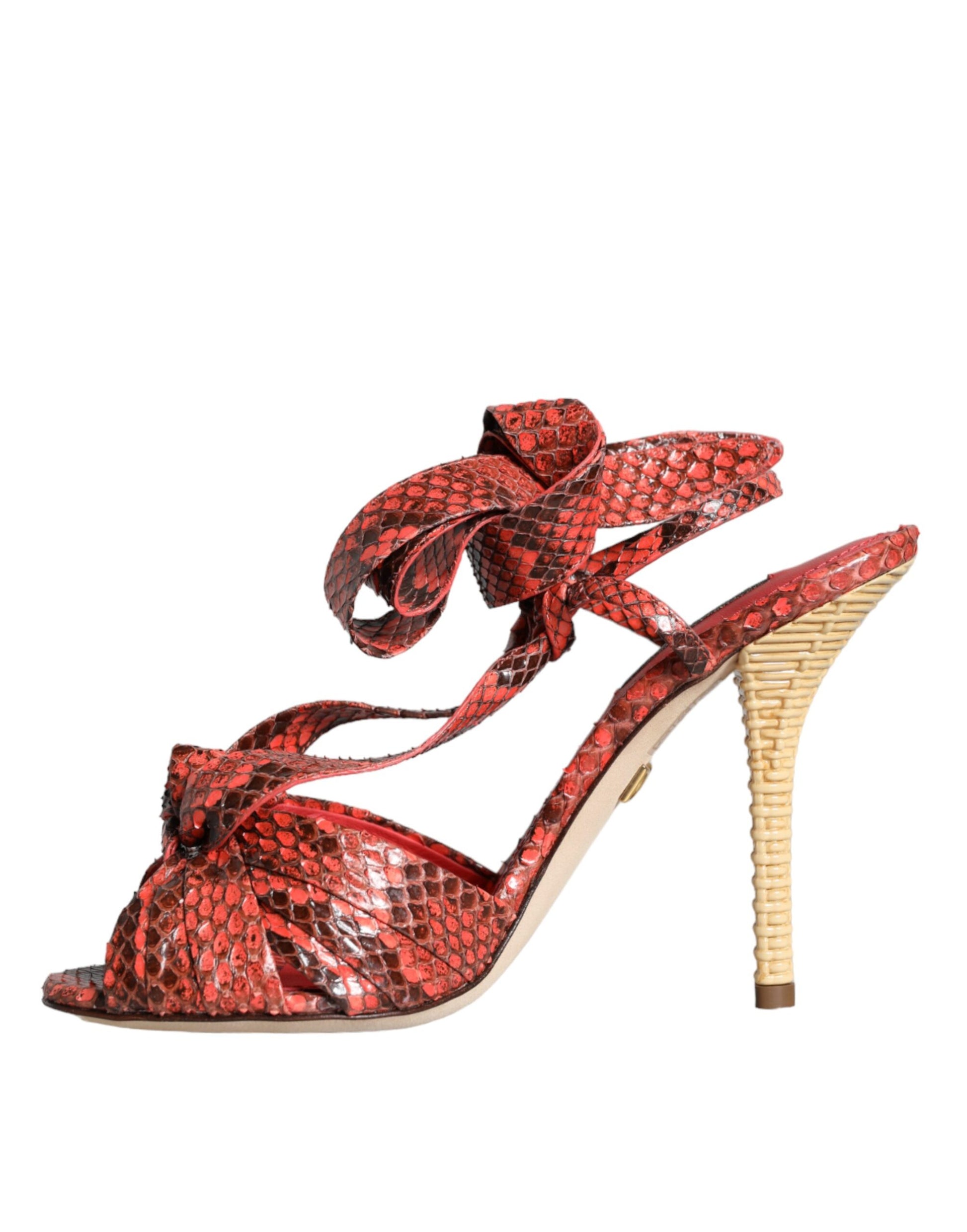 Coral Exotic Leather Heels Sandals Shoes