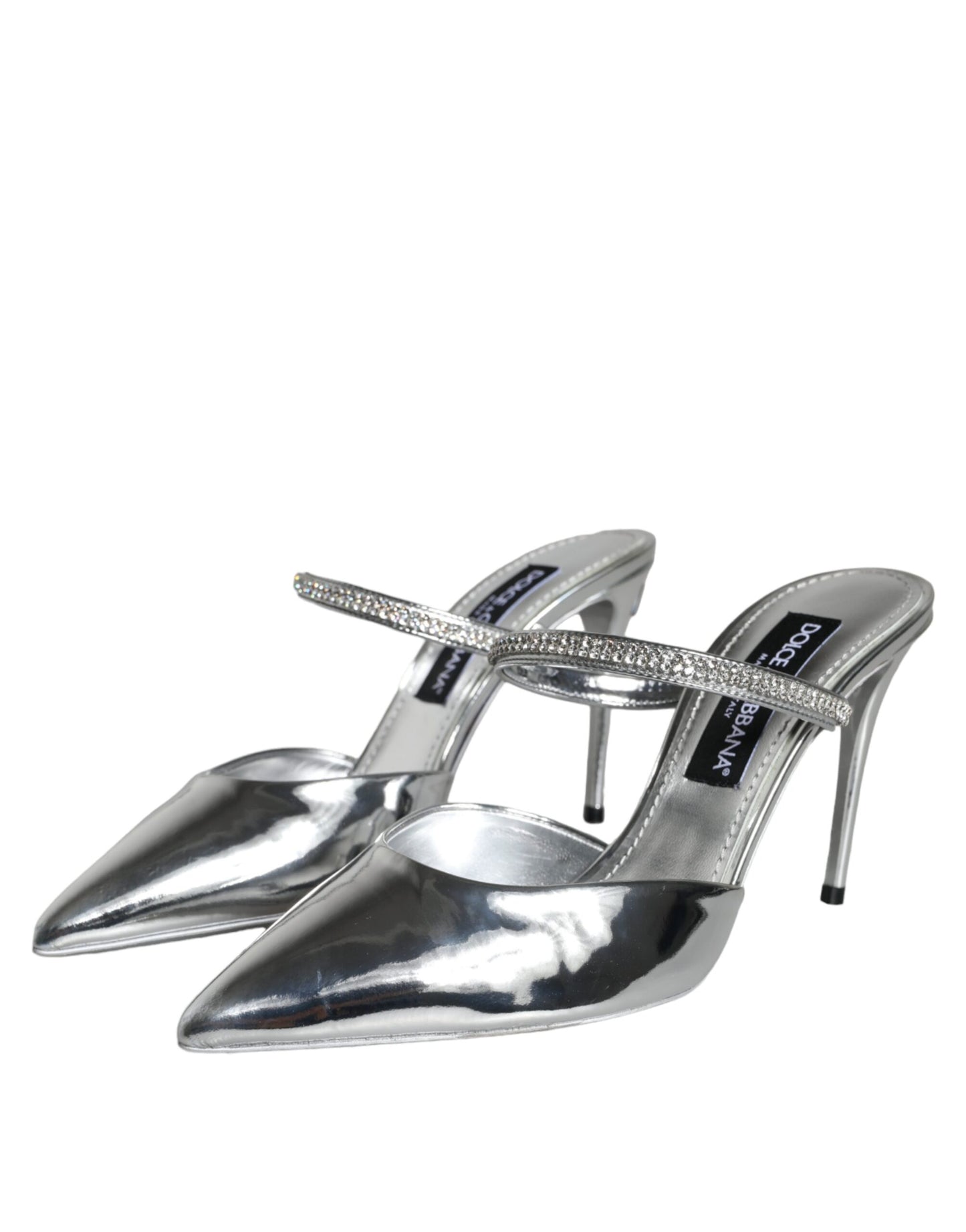 Silver Crystal Leather Slip On Sandals Shoes