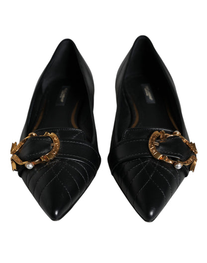 Black Devotion Leather Pointy Flats Shoes