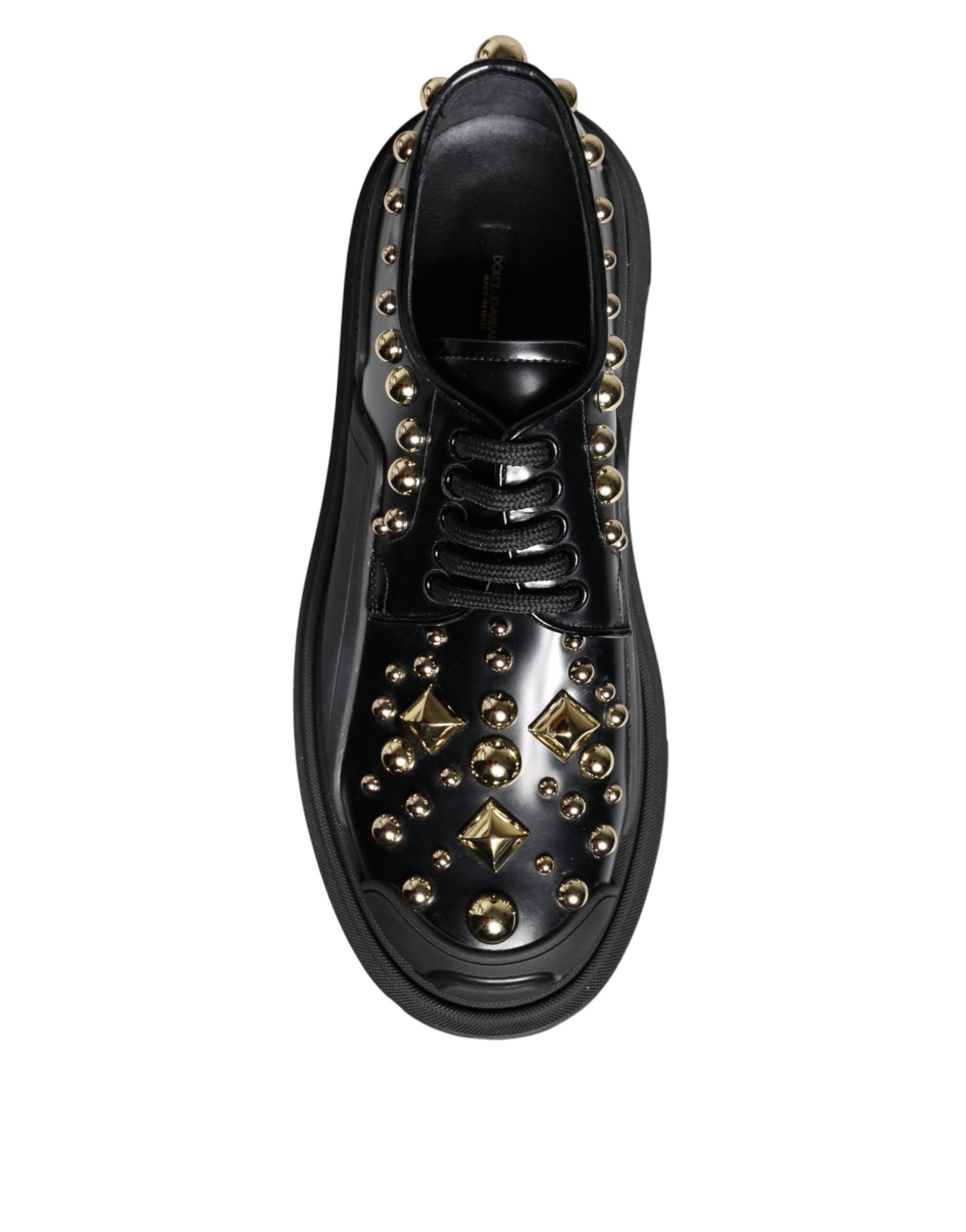 Black Leather Trekking Derby Embellished Shoes