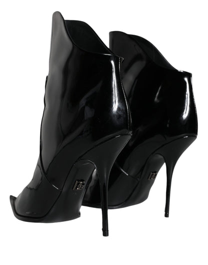 Black Patent Leather Pointed Ankle Boot Shoes