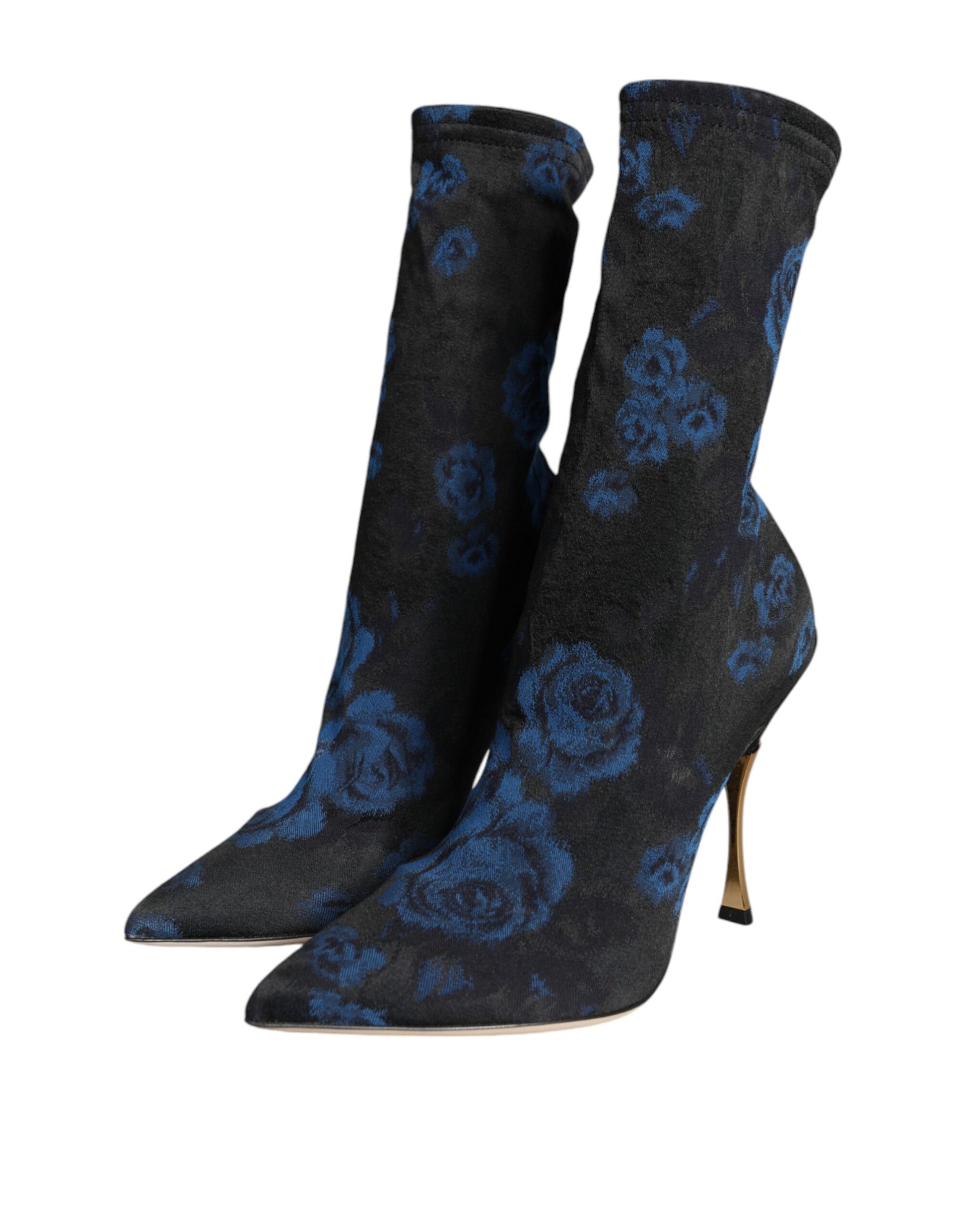 Botas de media pantorrilla elásticas con estampado floral negro