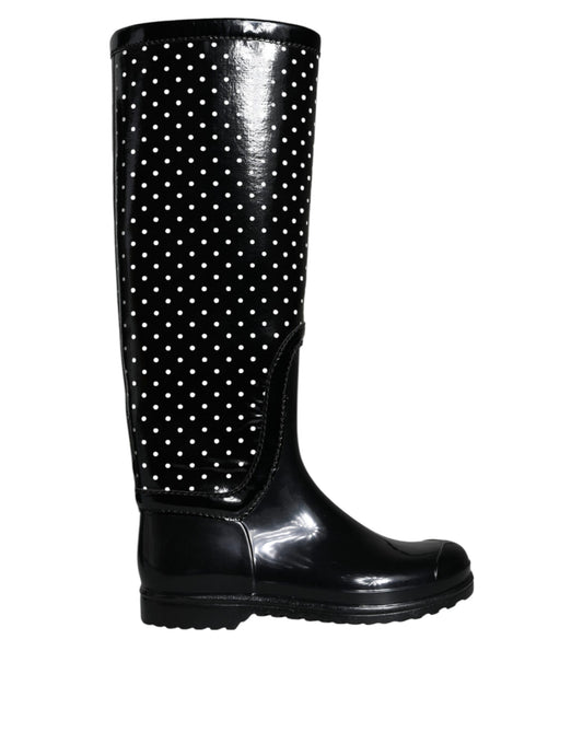 Negro Polka Dot Rubber Knee High Boots Zapatos