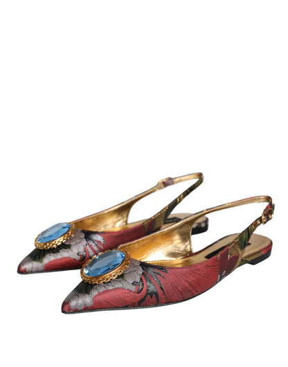 Multicolor Jacquard Crystal Flats Slingback Shoes