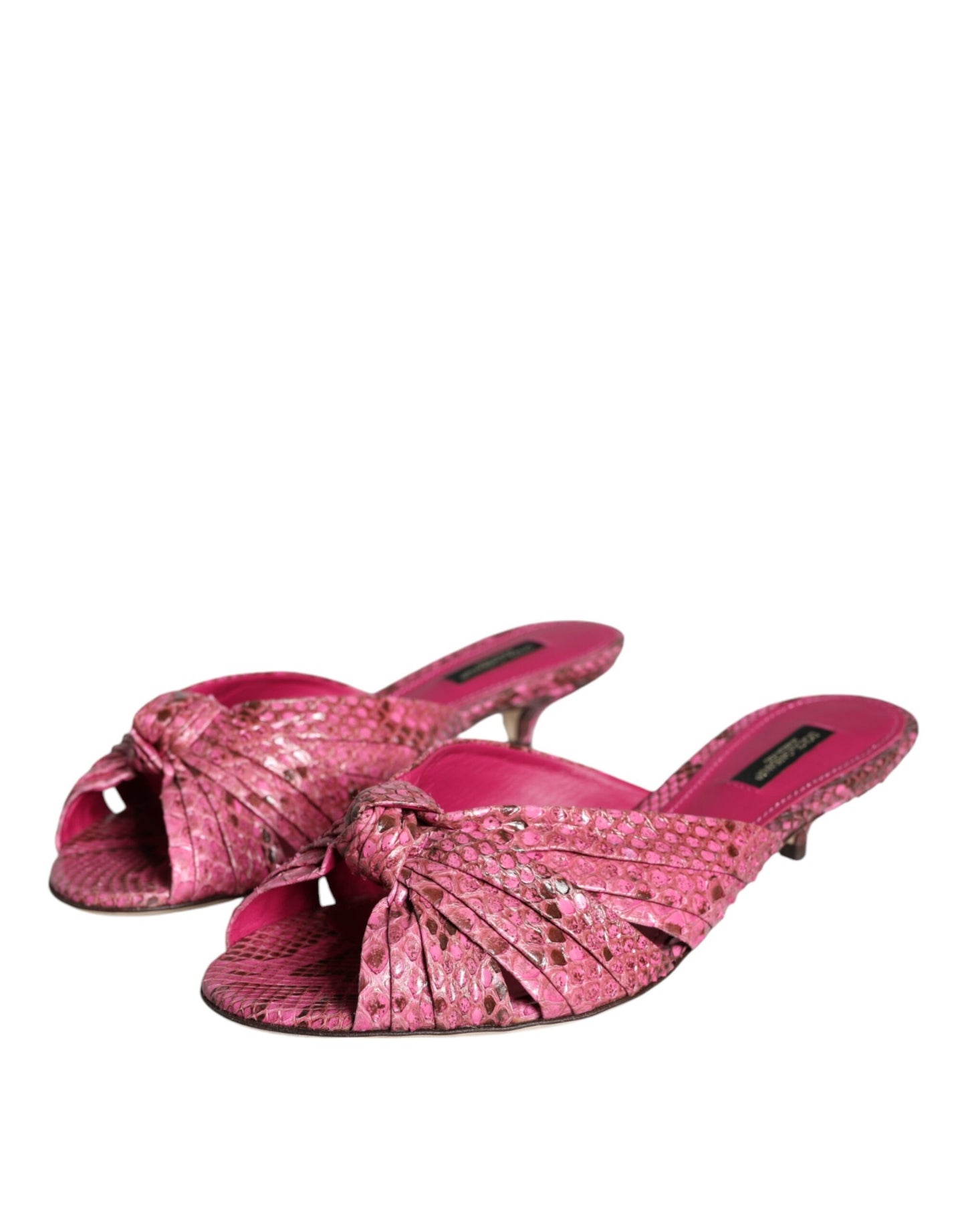 Pink Python Leather Kitten Heels Slides Shoes