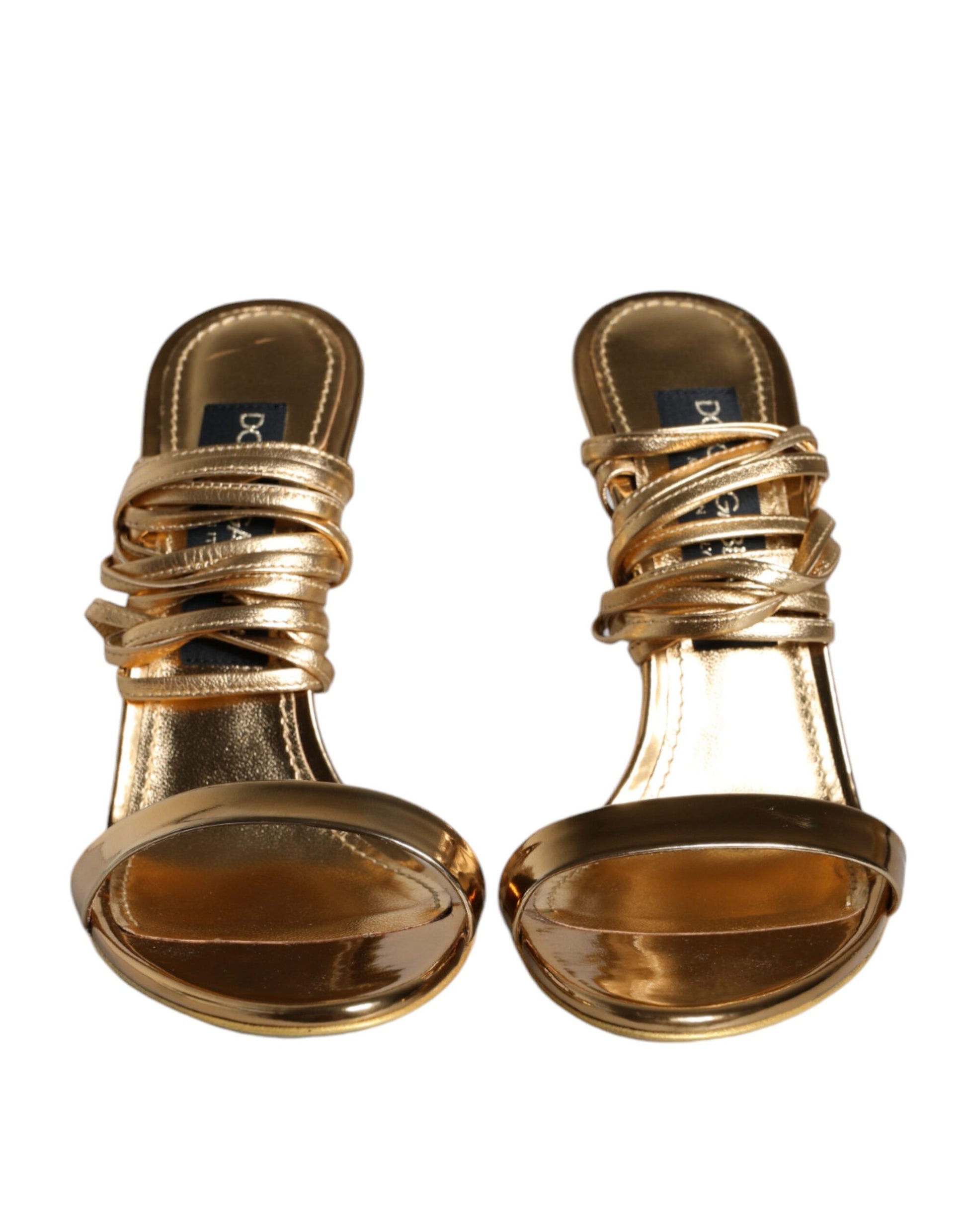 Gold Leather High Heels Sandals Shoes