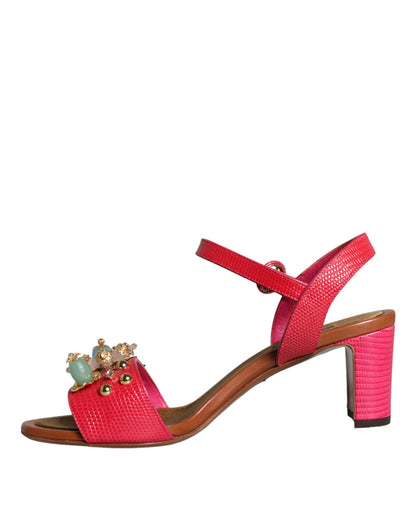 Fuchsia Leather Embellished Keira Sandals Shoes