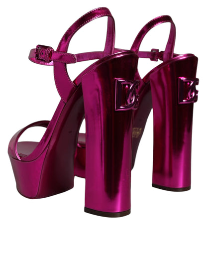 Fuchsia Leather Platform Logo Keira Sandals Shoes