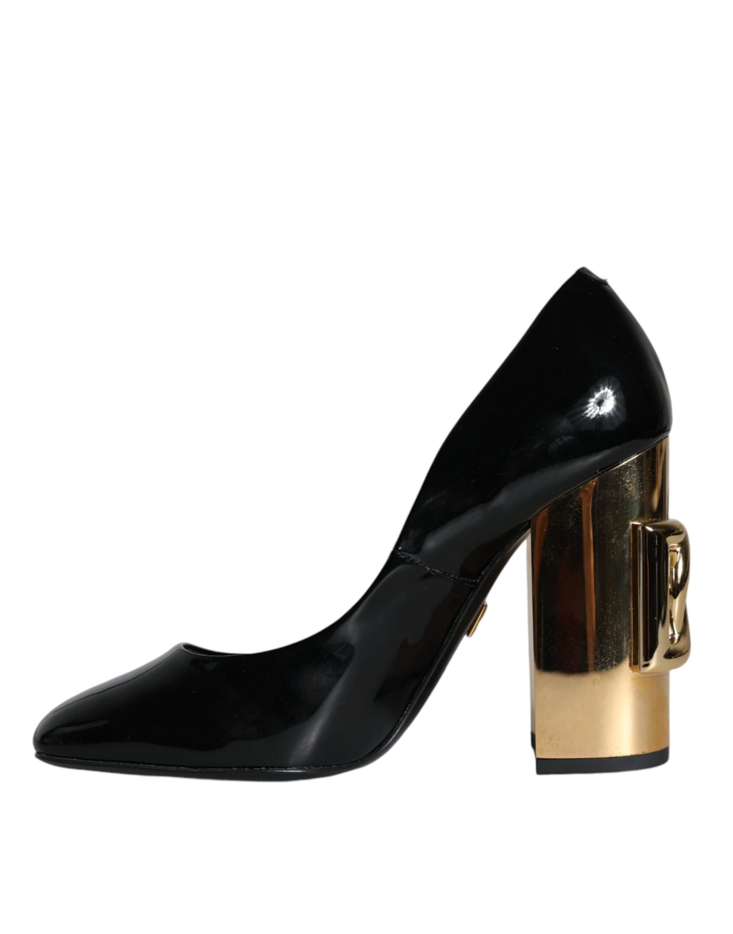 Black Gold Patent Leather Logo Heels Pumps Shoes