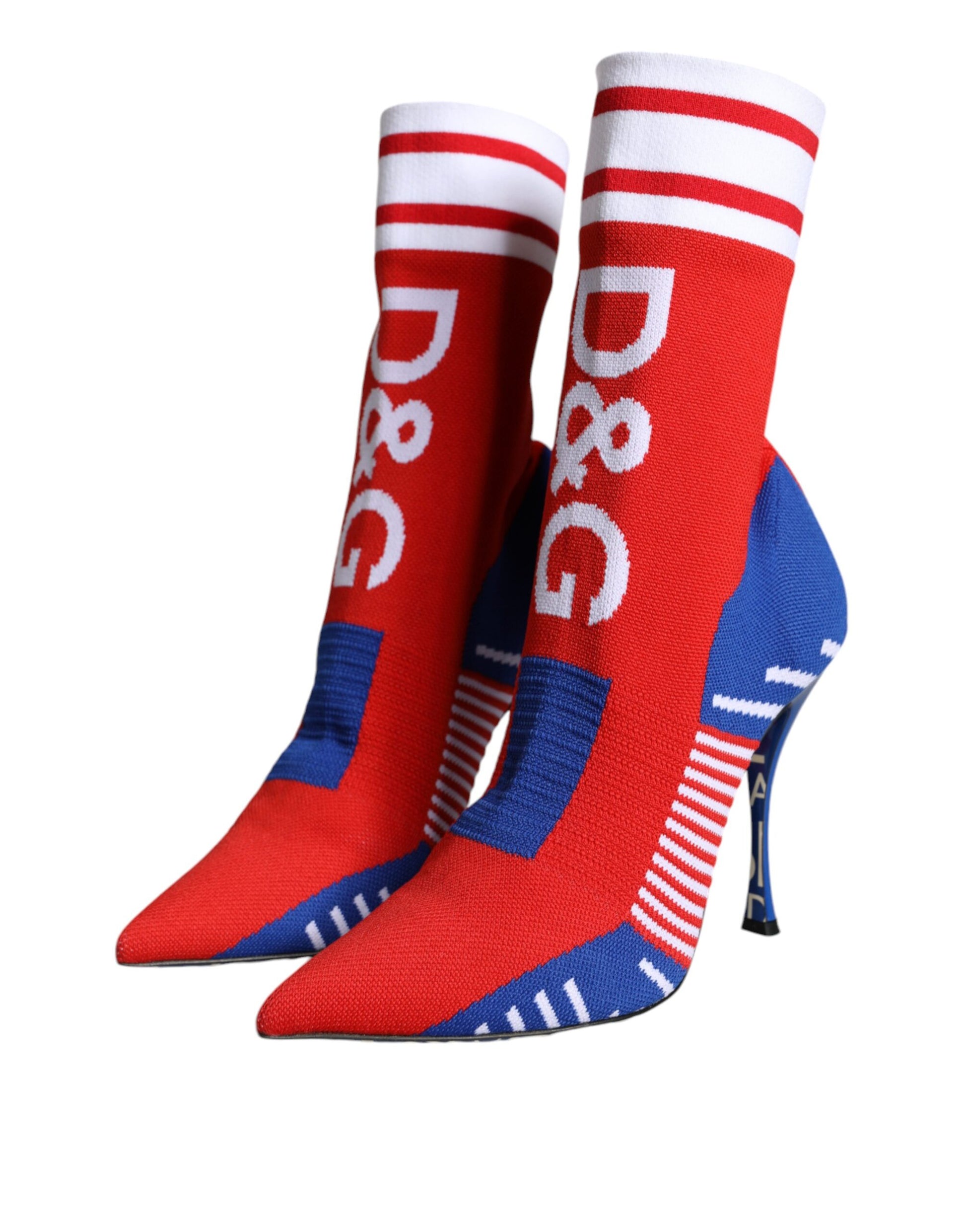 Red Blue Stretch Sock Style Ankle Boots Logo Shoes