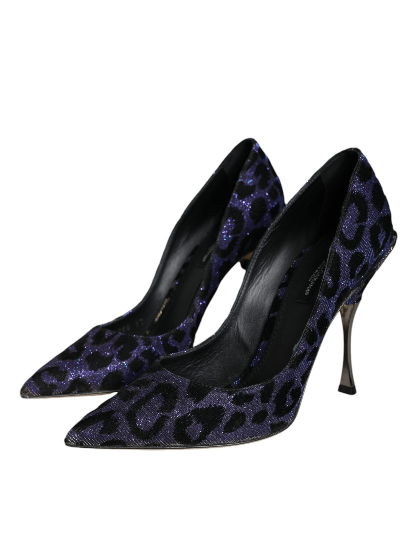 Zapatos de tacón alto de lúrex con estampado de leopardo violeta