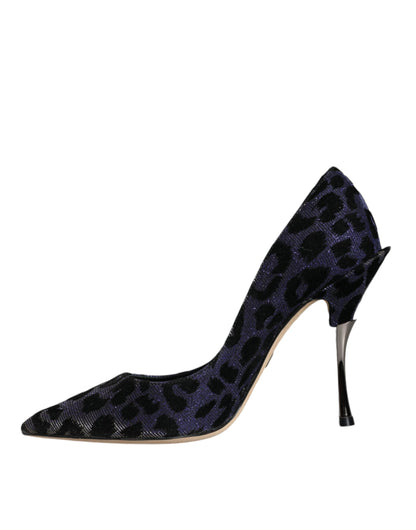 Zapatos de tacón alto de lúrex con estampado de leopardo violeta