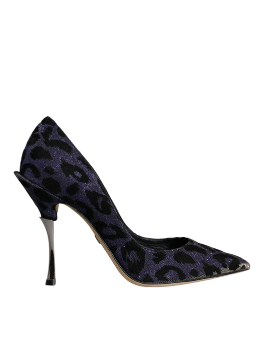 Zapatos de tacón alto de lúrex con estampado de leopardo violeta