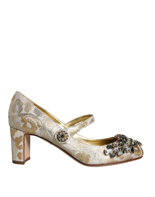 Oro Jacquard Crystal Mary Janes Zapatos Bombas