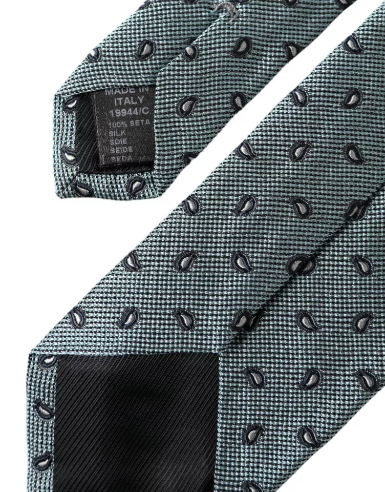 Green 100% Silk Patterned Adjustable Men Tie