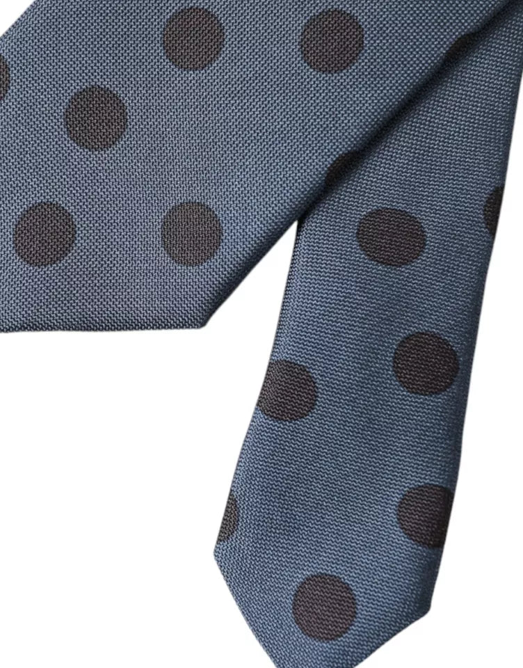 Corbata ajustable para hombre de seda azul y negra con lunares