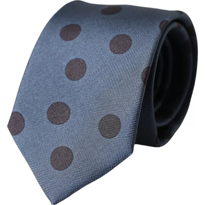 Corbata ajustable para hombre de seda azul y negra con lunares