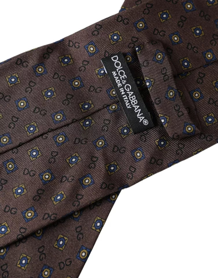 Corbata ajustable para hombre con logotipo de marca en seda marrón