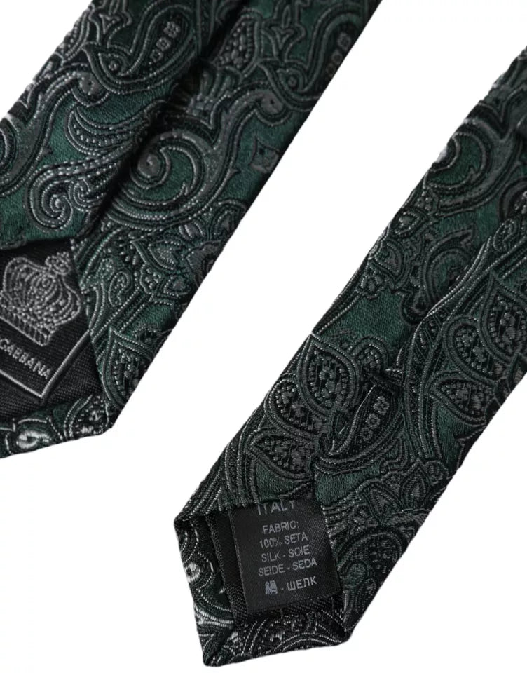 Green Floral Pattern 100% Silk Adjustable Men Tie