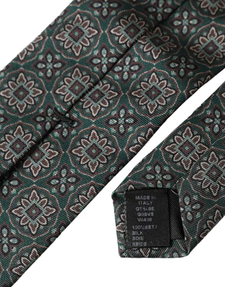 Corbata ajustable para hombre 100 % seda con estampado verde