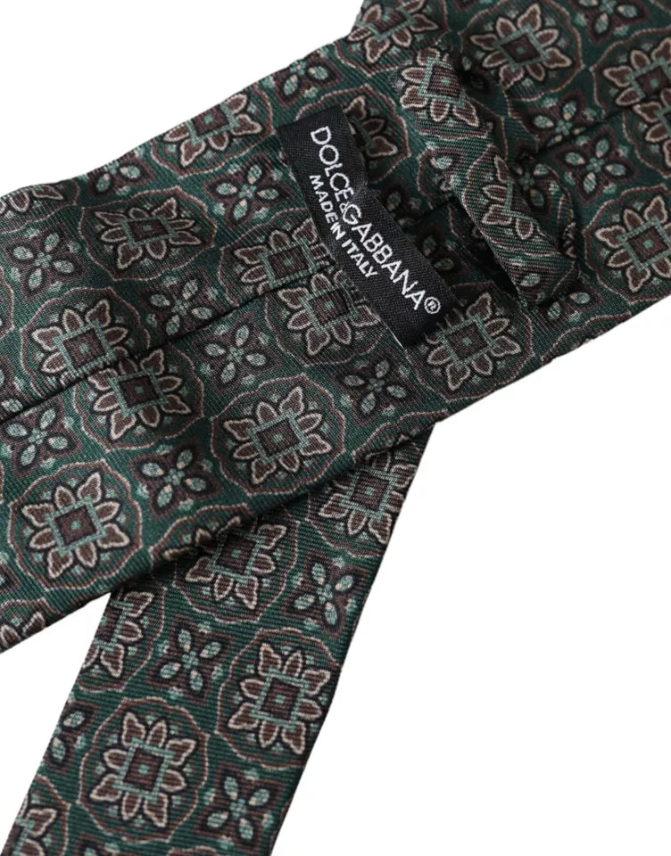 Corbata ajustable para hombre 100 % seda con estampado verde