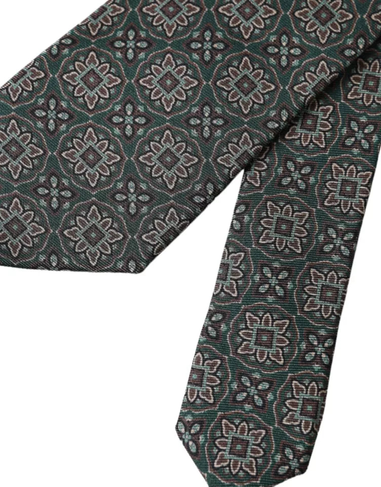 Corbata ajustable para hombre 100 % seda con estampado verde