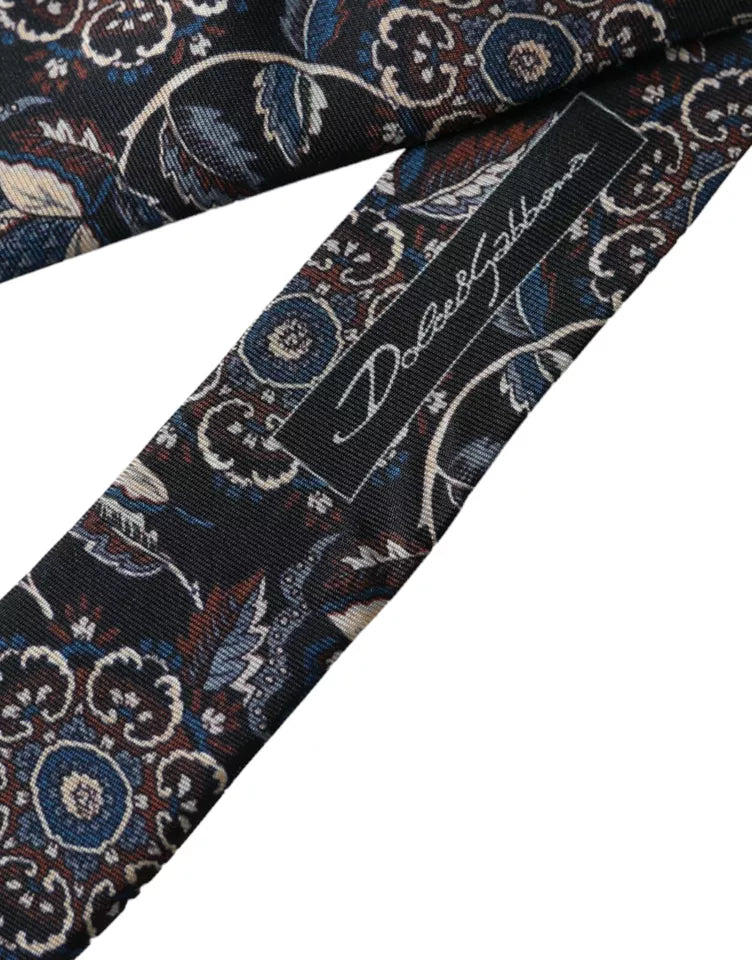 Black Floral Pattern Silk Adjustable Men Tie