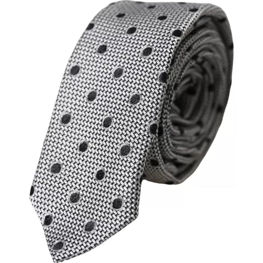 Corbata ajustable de seda de fantasía con lunares blancos y negros para hombre