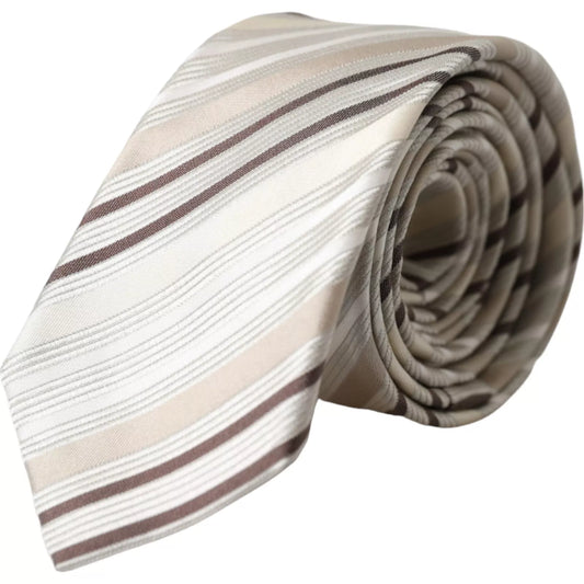 Corbata ajustable de seda de fantasía con rayas beige para hombre