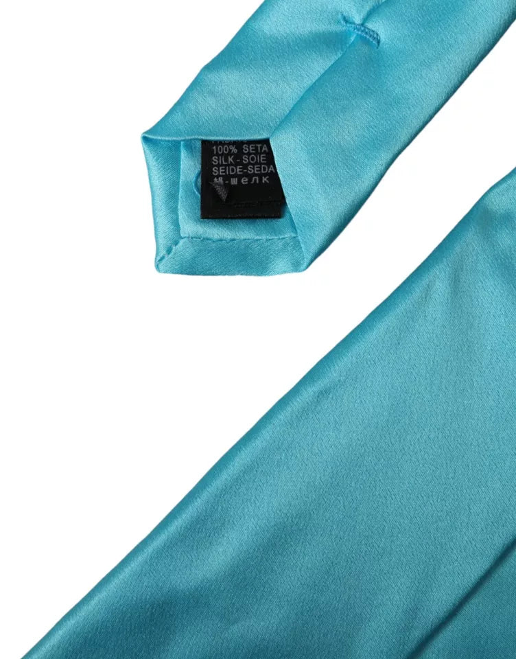 Corbata ancha ajustable de seda satinada azul claro para hombre