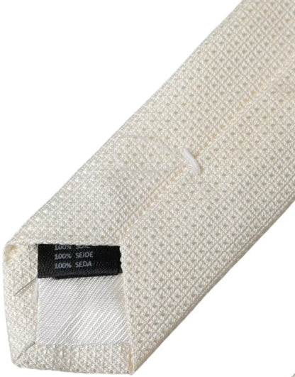 Off White Patterned Silk Classic Adjustable Tie